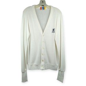 MK Today Mktoday Lowenbrau White Button Up Cardigan Sweater Vintage 80s L